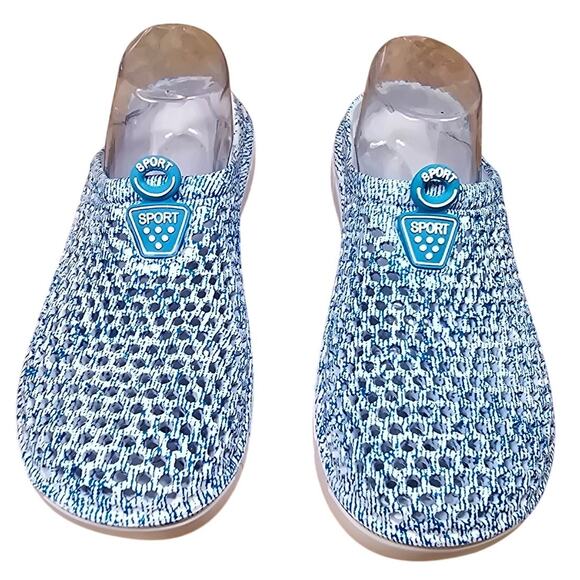Sport Blue White Slip On Garden Casual Beach Poolside Summer Footwear 41/9.5 - Picture 1 of 6